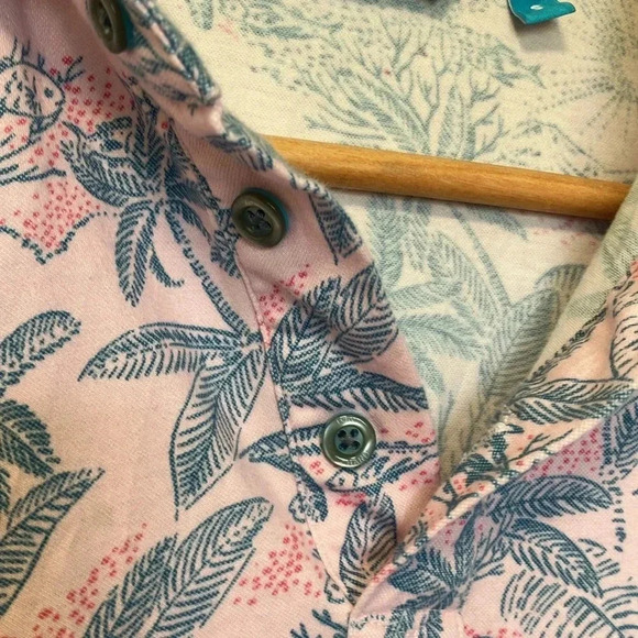 Tori Richard Honolulu palm tree tropical fish print pink  blue polo shirt - Picture 7 of 8